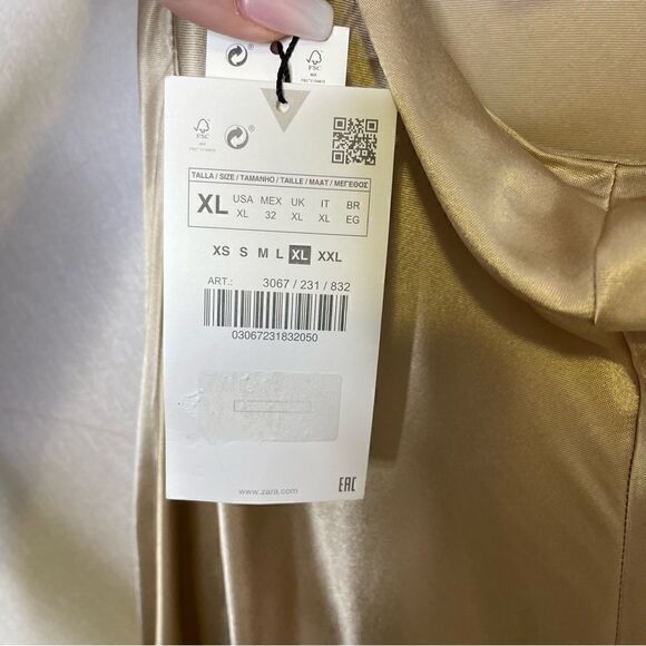 Zara Satin Effect Cut Out Maxi Dress Champange XL - Picture 9 of 9